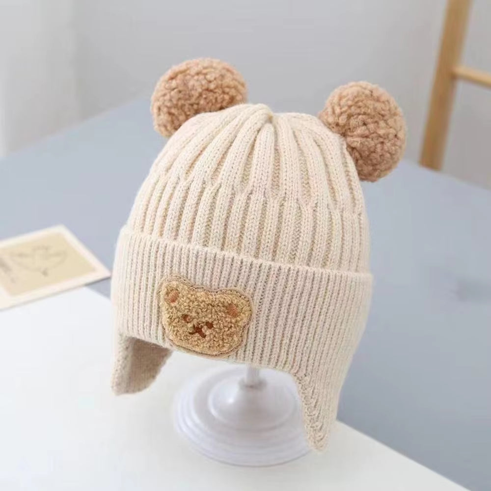 Winter Baby Beanie Cap Cartoon Bear Ear Protection Knitted Hat for Toddler Boys Girls Cute Korean Warm Kids Crochet Hats