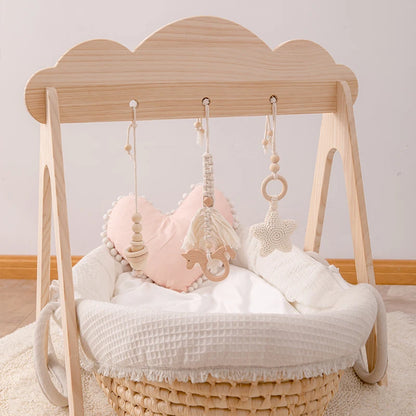 1Pc Wooden Gym Play Clouds Holder Hanging Baby Toys Mobile Bed Holder Wooden Frame Mobile Newborn Educational Toys Baby Gym Play