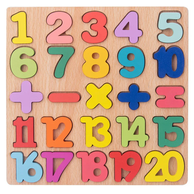 20CM Baby Toys Wooden Puzzle Alphabet Number Shape Matching 3D Puzzle Board Game Wooden Montessori Toys for Children Gifts