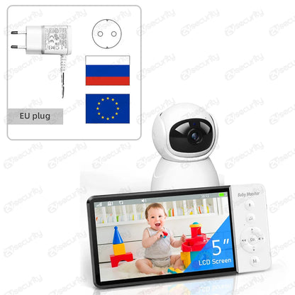 Video Baby Monitor with PTZ Nanny Camera 5"IPS Screen 5000Mah Battery Babyphone Night Vision 2-Way Audio Card Slot Babe Monitors