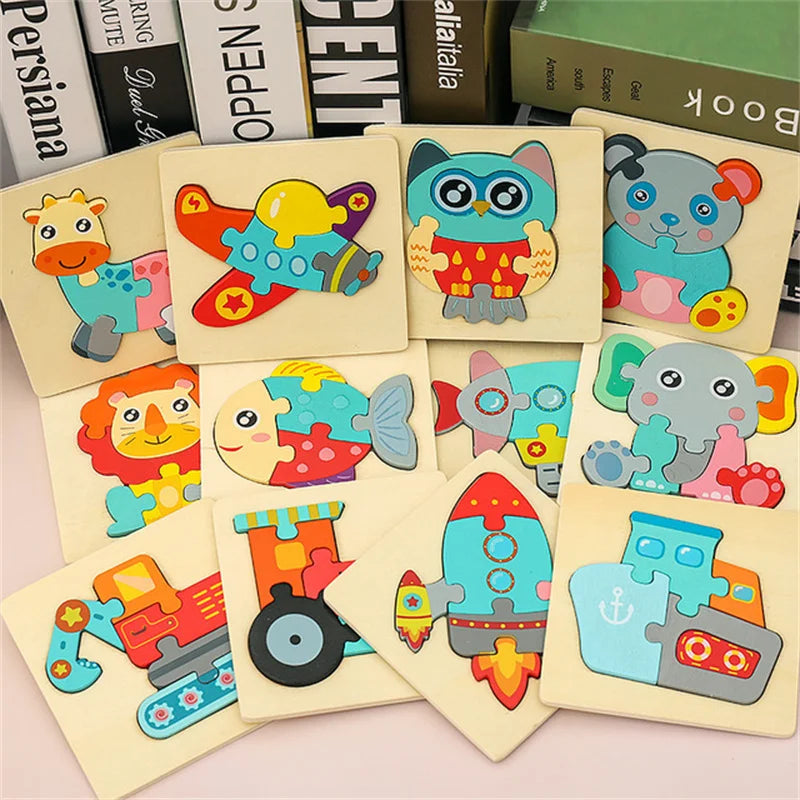 3D Wooden Puzzle Baby Toys Montessori Cartoon Animals Kids Puzzle Baby Game Jigsaw Puzzle Educational Toys for Babies