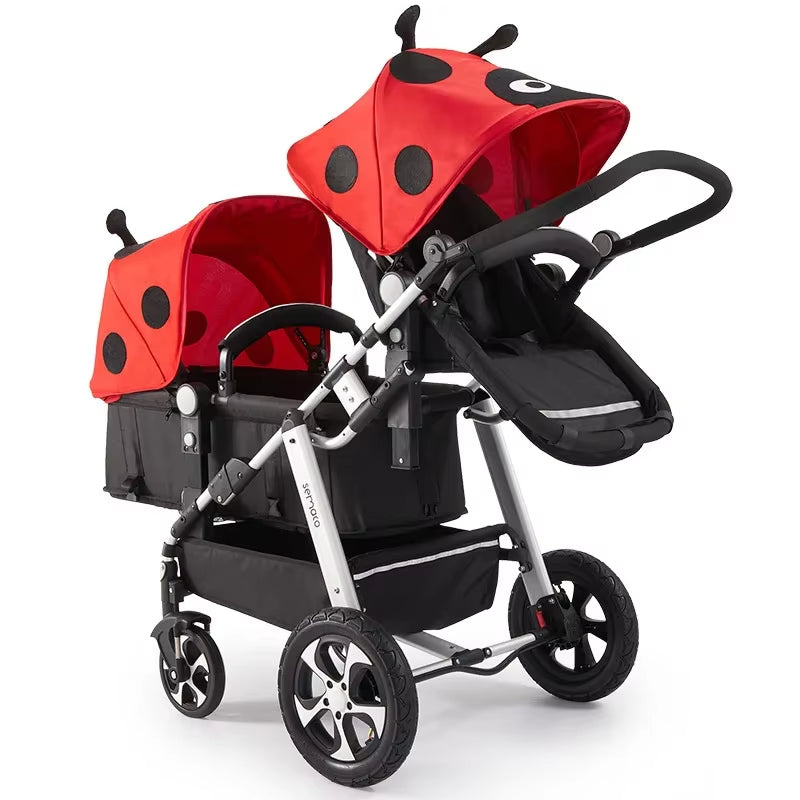 Luxury Twin Baby Stroller,High Landscape Pram,Folding Carriage,Twins Stroller Baby Car,Double Seat Strollers,Lying and Seating