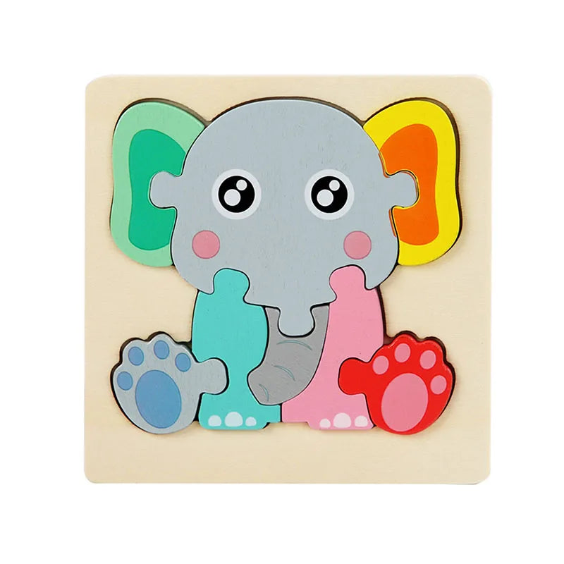 3D Wooden Puzzle Baby Toys Montessori Cartoon Animals Kids Puzzle Baby Game Jigsaw Puzzle Educational Toys for Babies