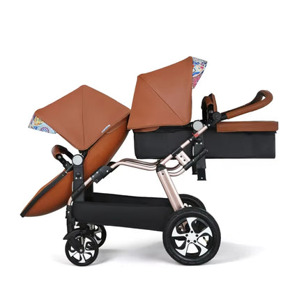 2024 New Twin Baby Strollers,Eggshel Double Baby Strollers,Luxury Leather Baby Carriage,Portable Folding Double Newborn Pram