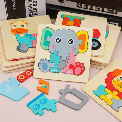 3D Wooden Puzzle Baby Toys Montessori Cartoon Animals Kids Puzzle Baby Game Jigsaw Puzzle Educational Toys for Babies