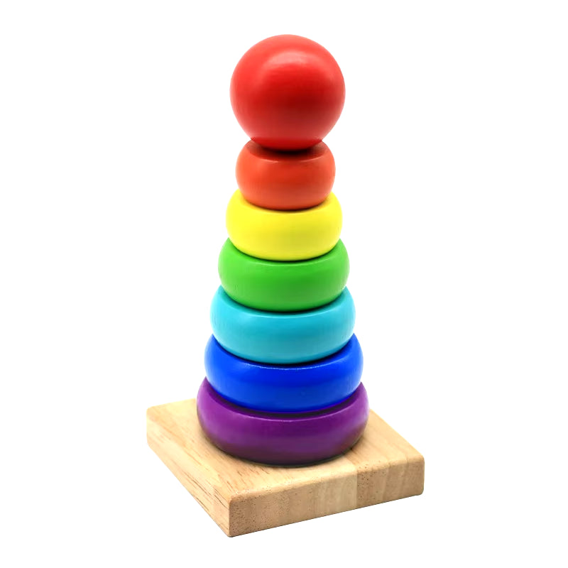 Baby Rainbow Tower Stacking Toys Montessori Wooden Colorful Stacking Puzzle Ring Early Educational Teaching Aids Baby Toys Gifts