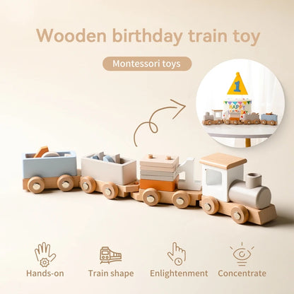 Wooden Train Birthday Toy Montessori Toys Baby Educational Toys Wooden Trolley Baby Learning Toys Number of Wood Baby'S Toys