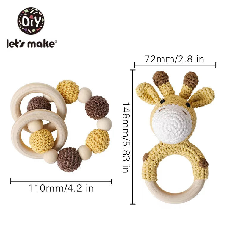 Baby Toys 1Set Crochet Amigurumi Elephant Owl Rattle Bell Custom Newborn Pacifier Clip Montessori Toy Educational Baby Rattle