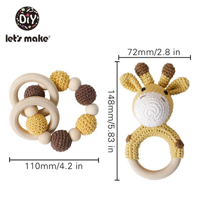 Baby Toys 1Set Crochet Amigurumi Elephant Owl Rattle Bell Custom Newborn Pacifier Clip Montessori Toy Educational Baby Rattle