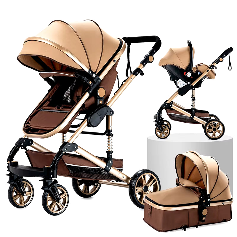 3 in 1 Stroller Baby Stroller Newborn Stroller High Quality Baby Carriage Senior Baby Portable Rubber Wheel PU Leather Parm