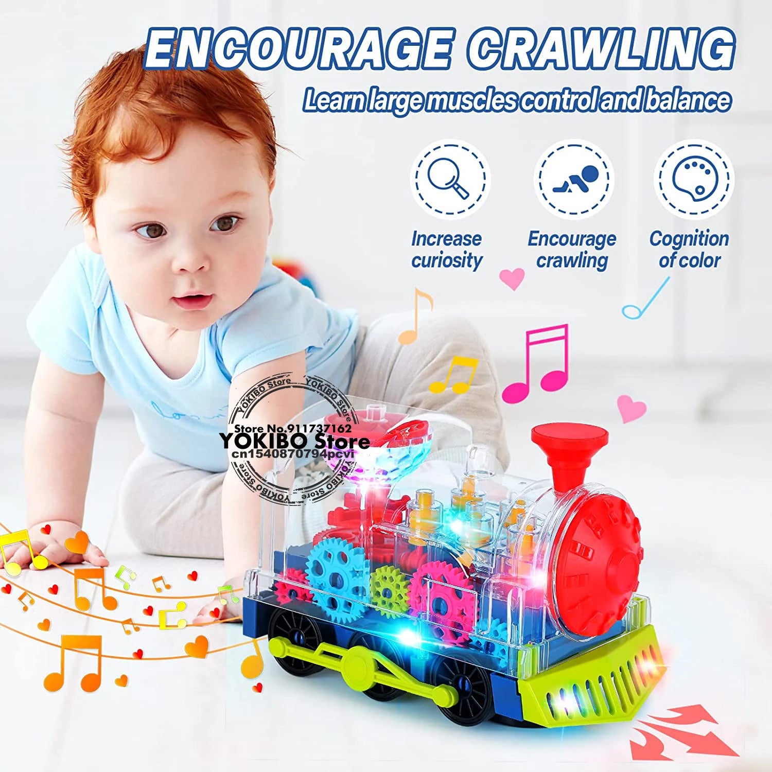 Electric Train Toy for Kids Toddlers Crawling Train with Light Sound Music Early Educational Toys Train Toys for Kids Baby Toys