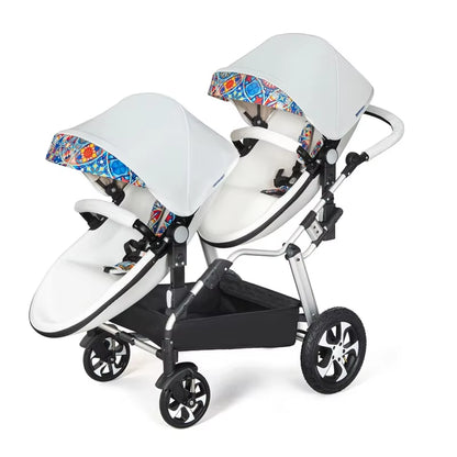 2024 New Twin Baby Strollers,Eggshel Double Baby Strollers,Luxury Leather Baby Carriage,Portable Folding Double Newborn Pram