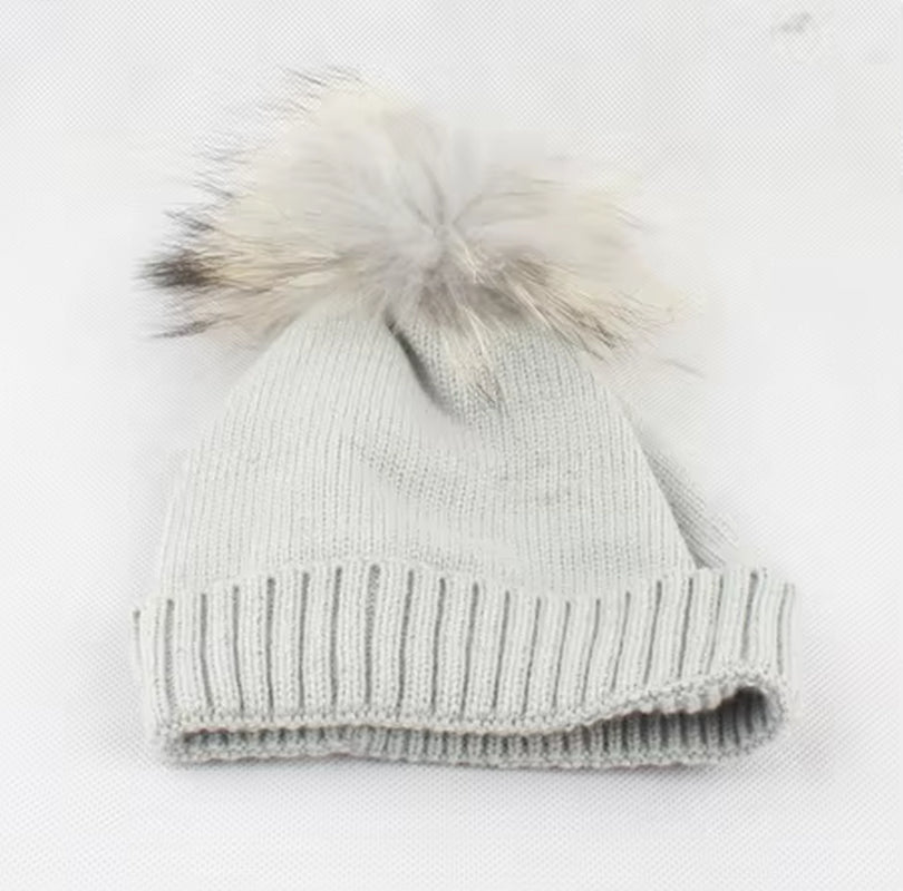 Baby Hat Soft Wool Beanie Real Fur Pompom Winter Hat for Children Girls Boys Warm Knitted Kids Hats New