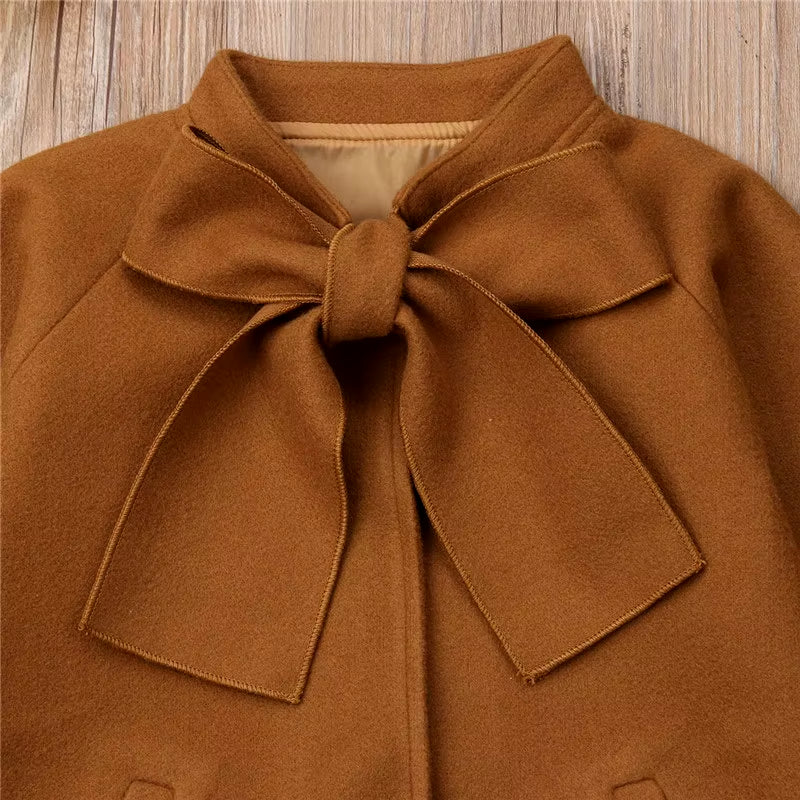 2-8 Years Toddler Winter Coats Kids Baby Girls Warm Wool Bowknot Trench Coat Overcoat Girls Kids Long Sleeve Outwear Girl Jacket