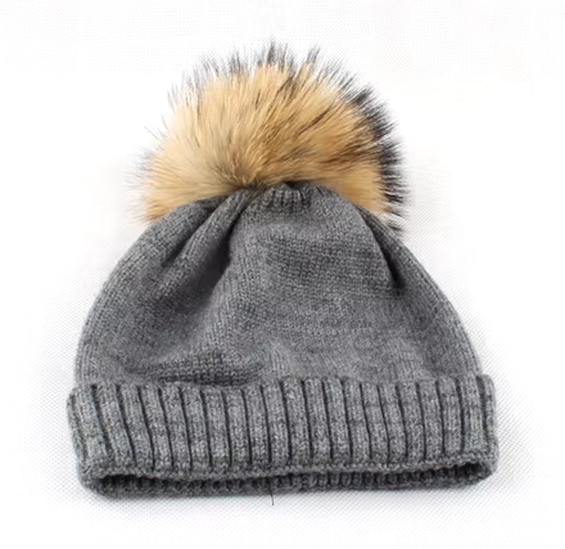 Baby Hat Soft Wool Beanie Real Fur Pompom Winter Hat for Children Girls Boys Warm Knitted Kids Hats New