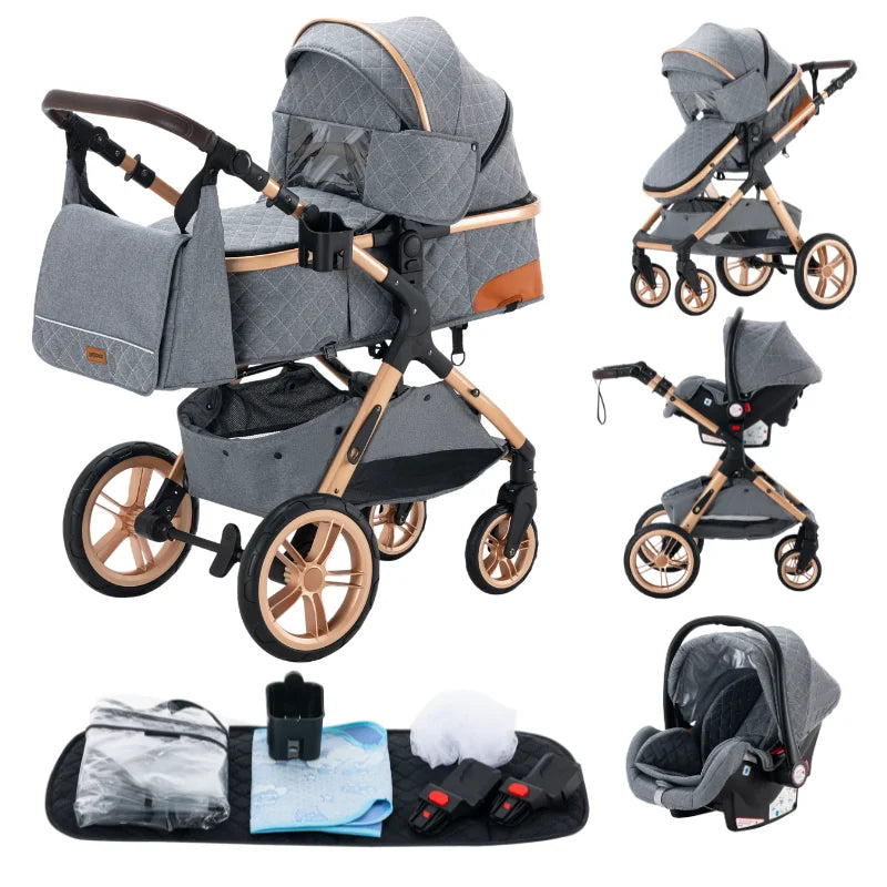 Baby Stroller 3 In1,Four Wheel Stroller,2 in 1 Baby Car,Lightweight Strollers,Mutifunction Strollers,Baby Carriage,Poussette