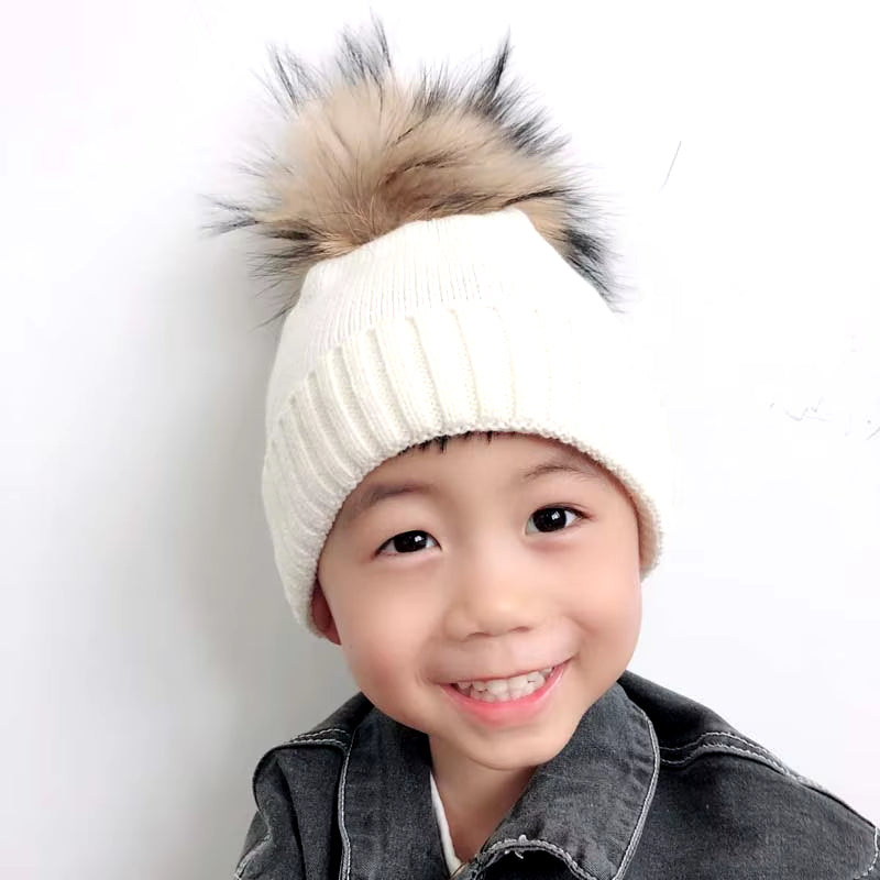 Baby Hat Soft Wool Beanie Real Fur Pompom Winter Hat for Children Girls Boys Warm Knitted Kids Hats New