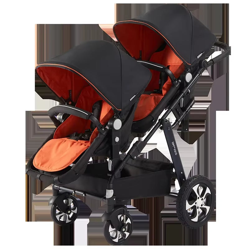 Luxury Twin Baby Stroller,High Landscape Pram,Folding Carriage,Twins Stroller Baby Car,Double Seat Strollers,Lying and Seating