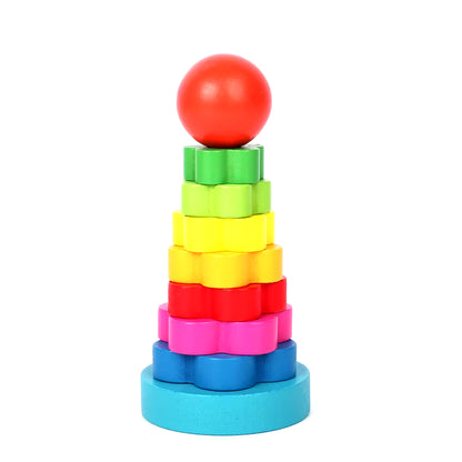 Baby Rainbow Tower Stacking Toys Montessori Wooden Colorful Stacking Puzzle Ring Early Educational Teaching Aids Baby Toys Gifts