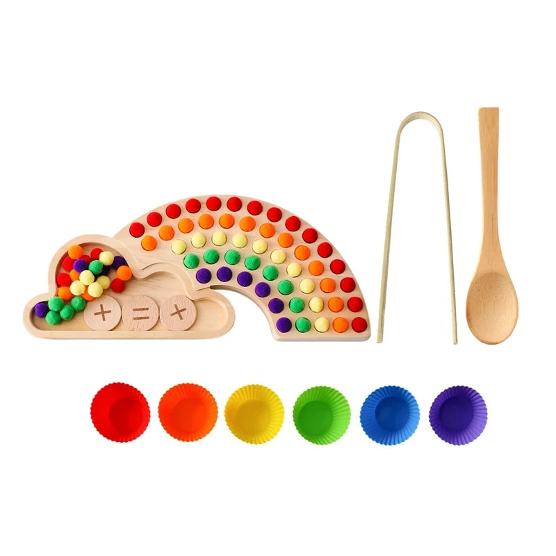 Montessori Toys Rainbow Board Clamp Ball Toy Wooden Baby Toy Hand and Foot Coordination Toy Baby Tolor Recognition Toy Gift