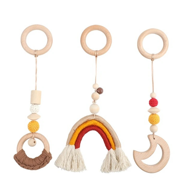 1Set Baby Fitness Frames Baby Gym Mobile Suspension Baby Room Decoration Newborn Baby Activity Accessories Wooden Rattles Toys