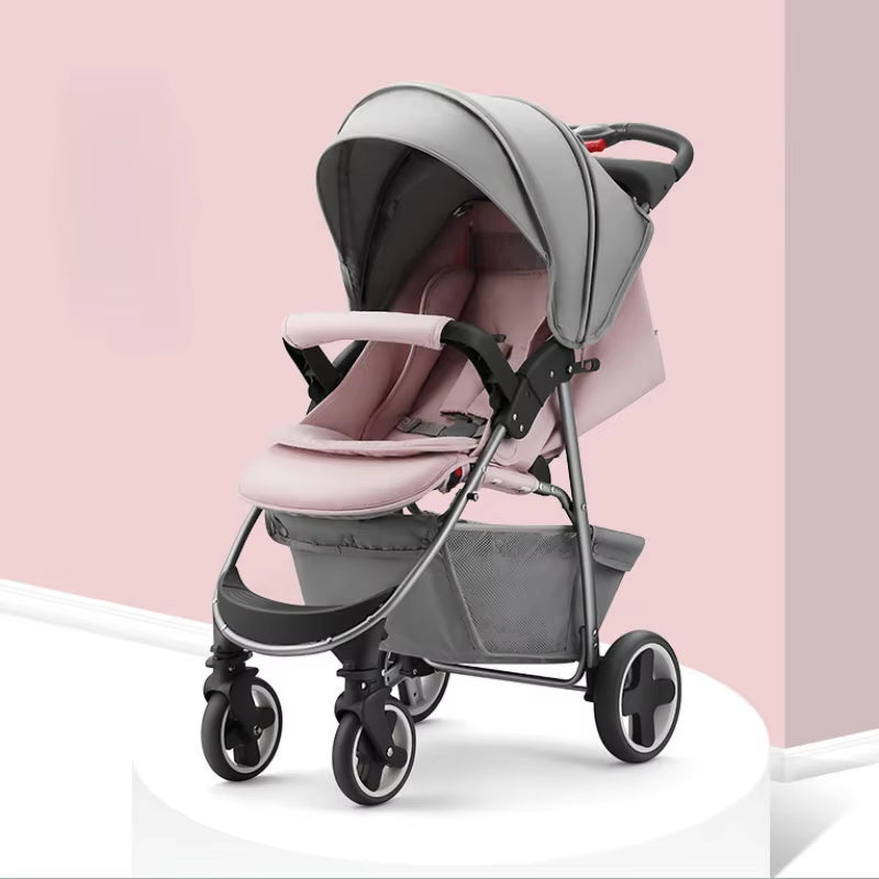 Portable Folding Four Wheels Stroller Baby Cars High View Carriers and Strollers Sit or Lie down Shock Absorption Baby Pram