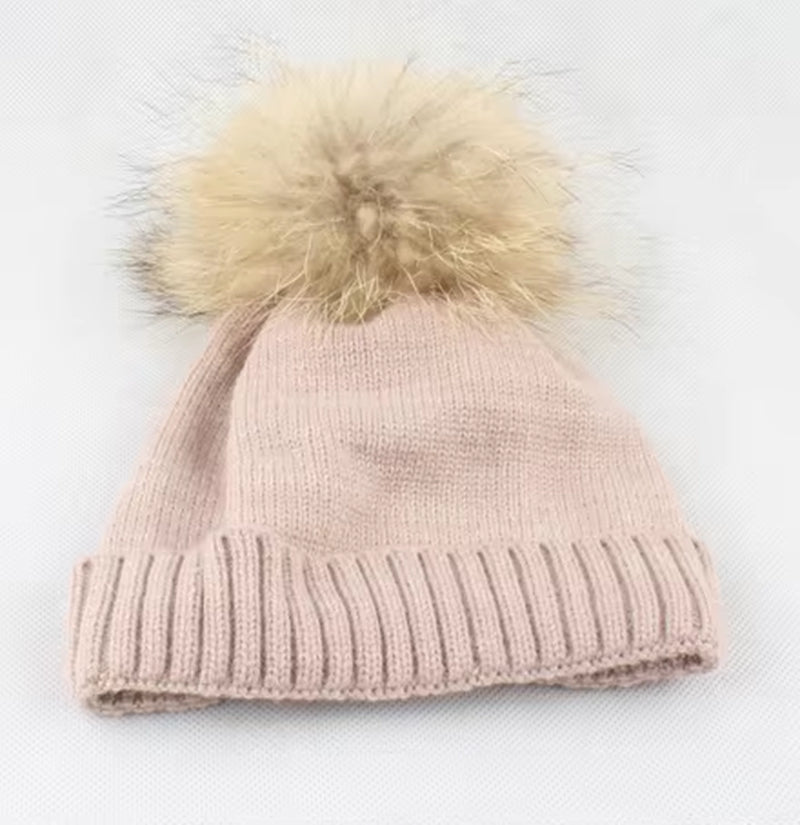 Baby Hat Soft Wool Beanie Real Fur Pompom Winter Hat for Children Girls Boys Warm Knitted Kids Hats New