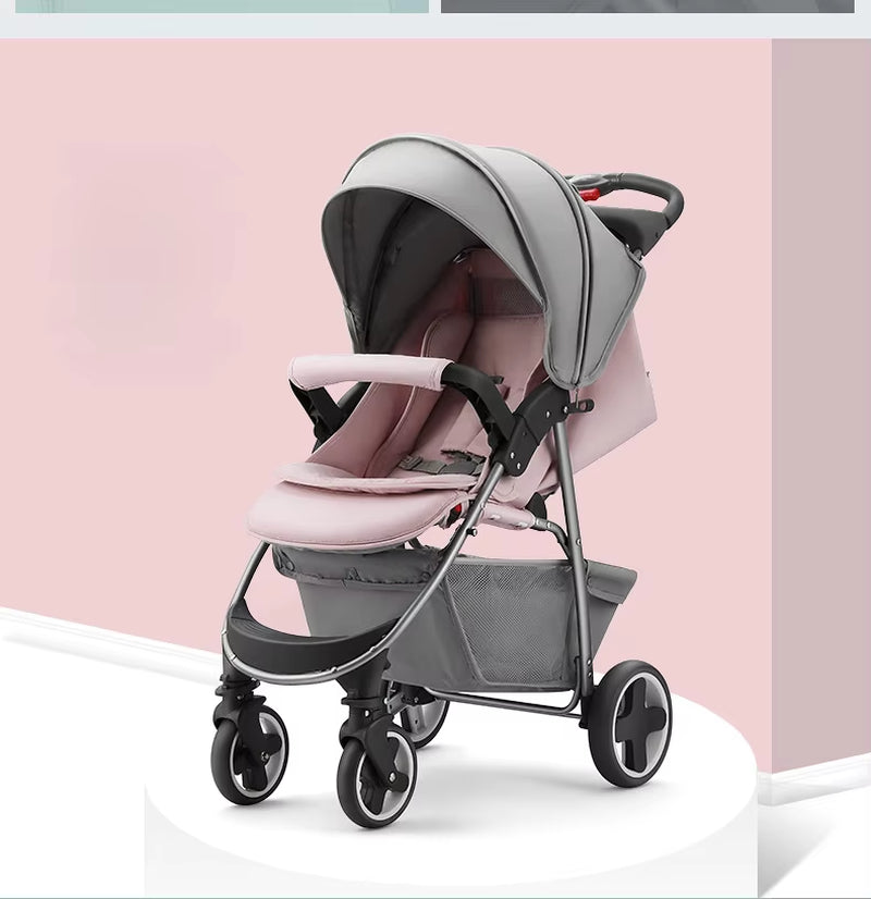 Portable Folding Four Wheels Stroller Baby Cars High View Carriers and Strollers Sit or Lie down Shock Absorption Baby Pram