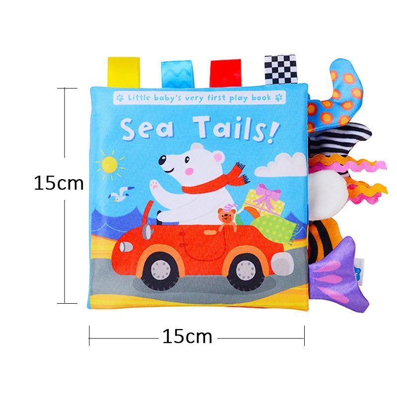 New Baby Toys Cartoon Animals Tail Baby Cloth Book Educational Ringed Paper Cloth Book Toys Enlightenment Baby Toys 0 12 Months