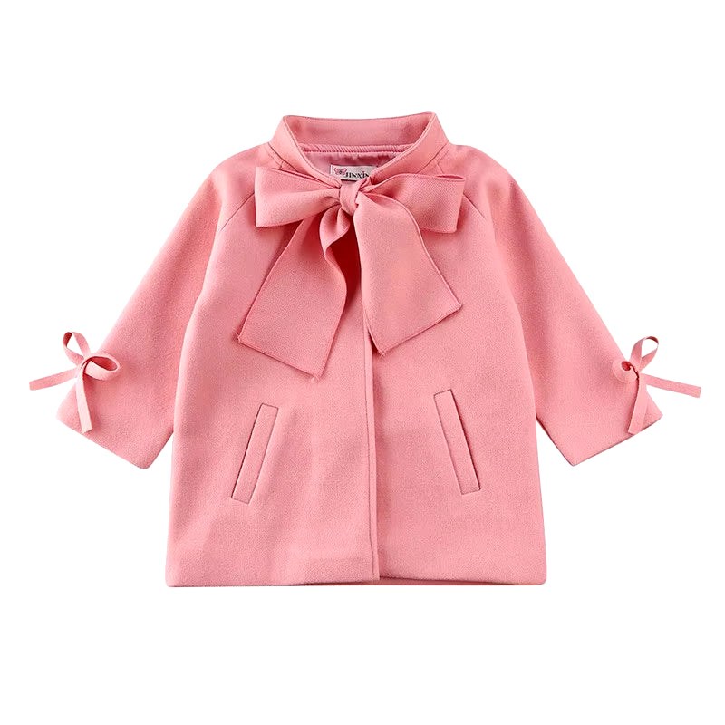 2-8 Years Toddler Winter Coats Kids Baby Girls Warm Wool Bowknot Trench Coat Overcoat Girls Kids Long Sleeve Outwear Girl Jacket