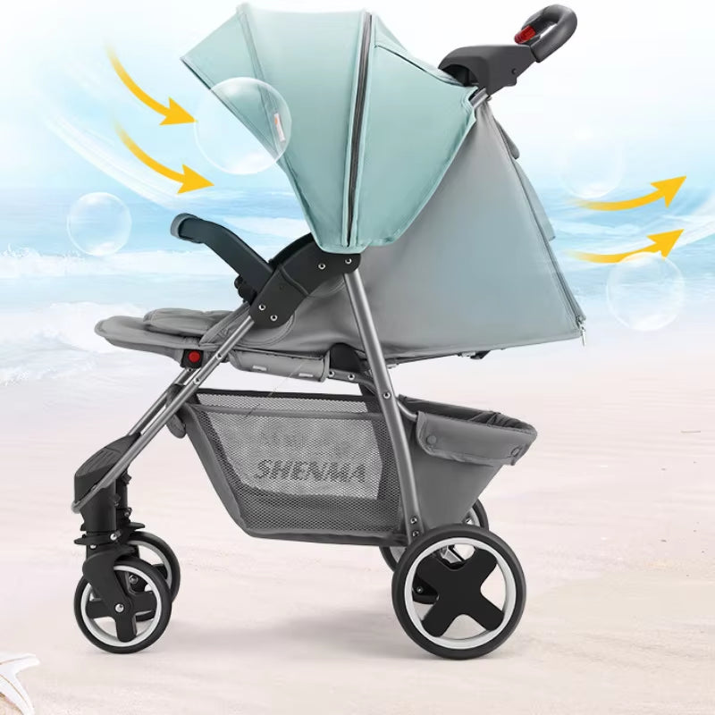 Portable Folding Four Wheels Stroller Baby Cars High View Carriers and Strollers Sit or Lie down Shock Absorption Baby Pram