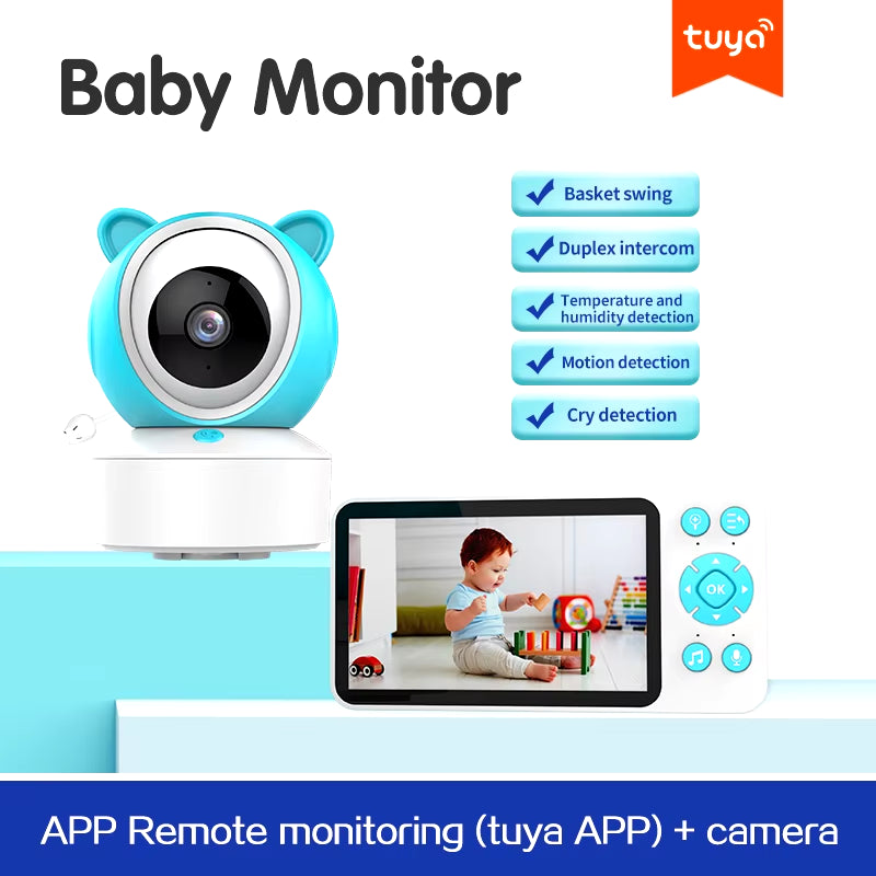 5" Tuya Smart Wifi Feeding Reminder Temperature Motion Sound Detection APP View Control Audio Video Baby Monitors Camera 1080P