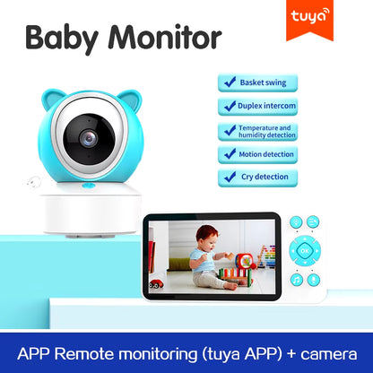 5" Tuya Smart Wifi Feeding Reminder Temperature Motion Sound Detection APP View Control Audio Video Baby Monitors Camera 1080P