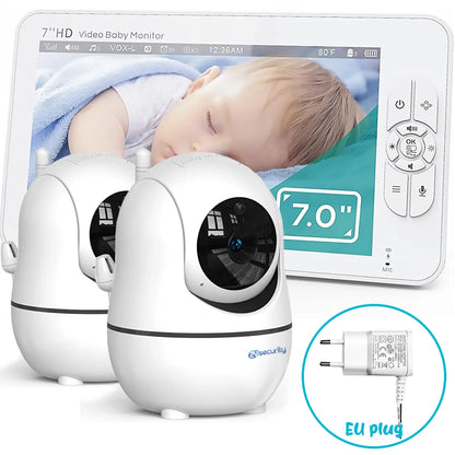 Baby Monitor with 2 Cameras,7" 720P HD Split Screen Video Baby Monitor,Ptz Baby Monitor with Camera and Audio,4000Mah Battery