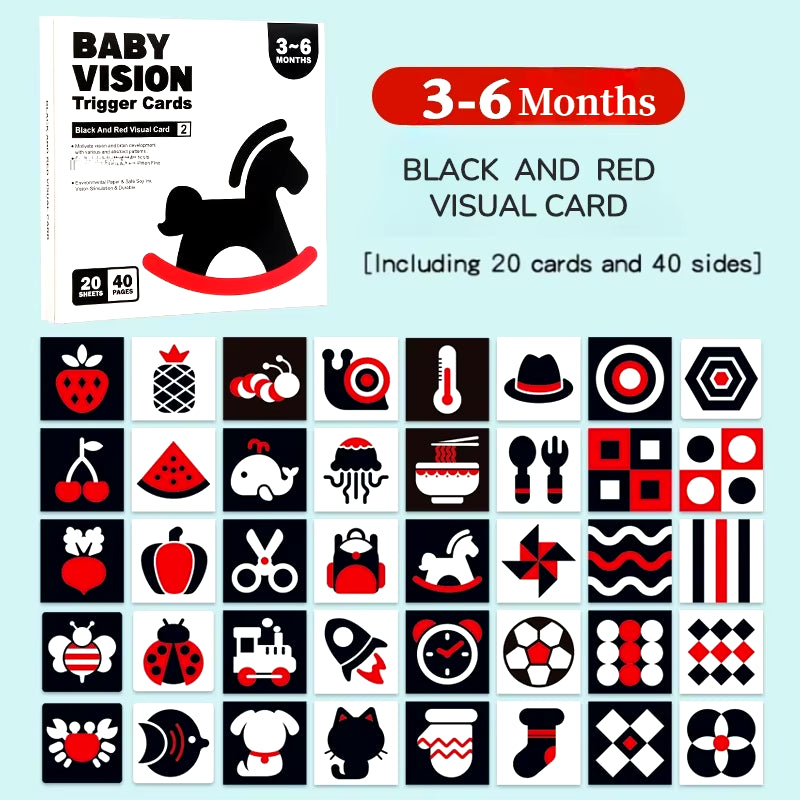 Montessori 0-12Month Baby Vision Stimulation Cards Black and White Contrast Cards Stimulate Newborn Visual Early Learning Toys