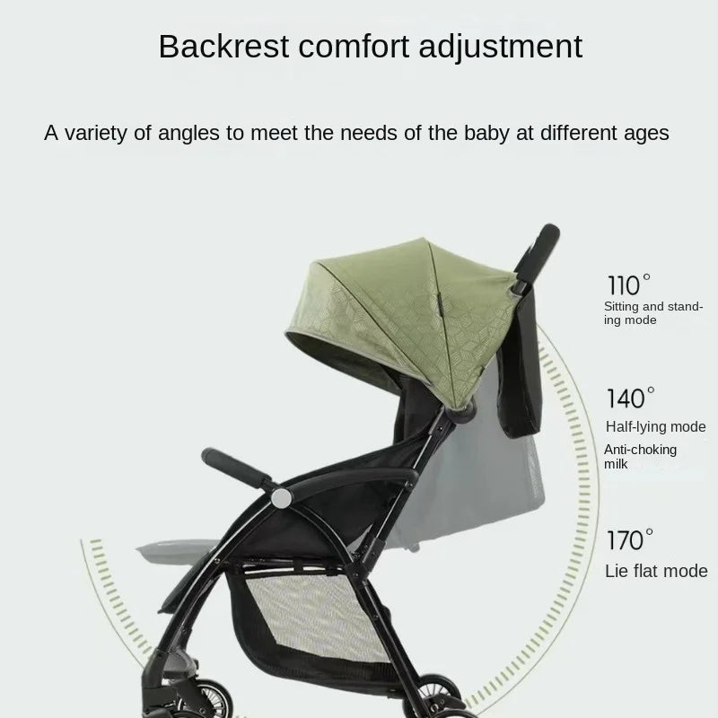 Portable Baby Strollers with Four Wheels, Pushchair, Go Out to Walk Baby Lightweight Stroller Adjustable Backrest Baby Carriage