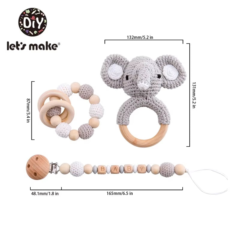 Baby Toys 1Set Crochet Amigurumi Elephant Owl Rattle Bell Custom Newborn Pacifier Clip Montessori Toy Educational Baby Rattle