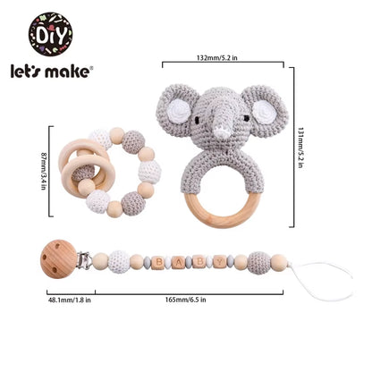 Baby Toys 1Set Crochet Amigurumi Elephant Owl Rattle Bell Custom Newborn Pacifier Clip Montessori Toy Educational Baby Rattle