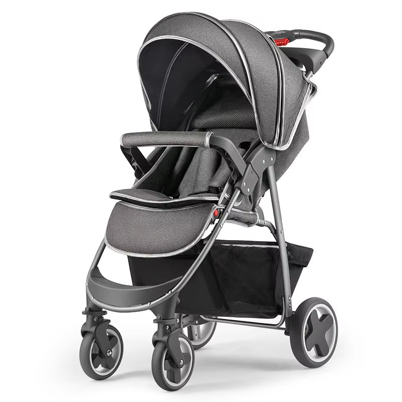 Portable Folding Four Wheels Stroller Baby Cars High View Carriers and Strollers Sit or Lie down Shock Absorption Baby Pram