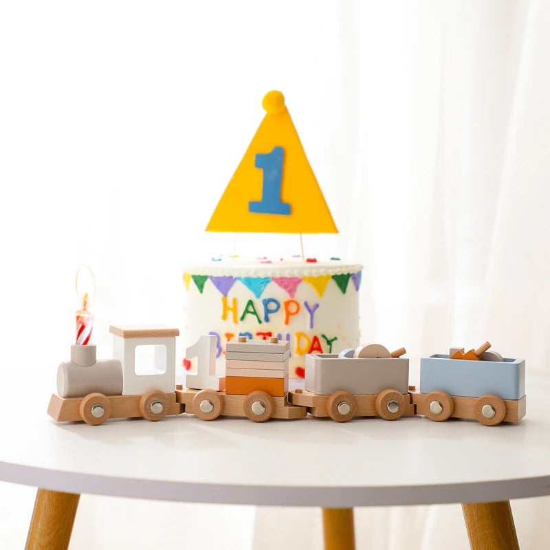 Wooden Train Birthday Toy Montessori Toys Baby Educational Toys Wooden Trolley Baby Learning Toys Number of Wood Baby'S Toys