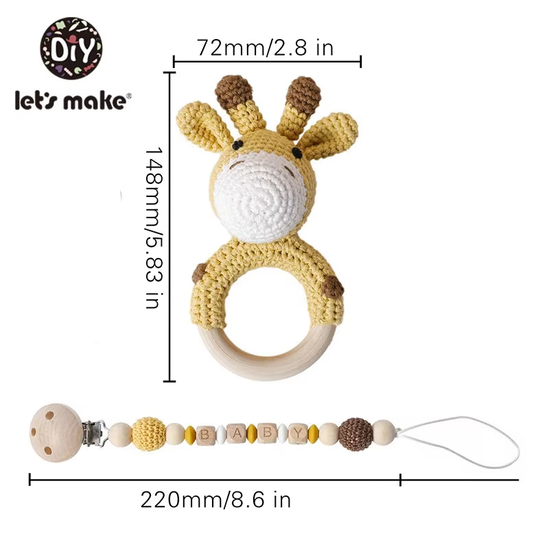 Baby Toys 1Set Crochet Amigurumi Elephant Owl Rattle Bell Custom Newborn Pacifier Clip Montessori Toy Educational Baby Rattle