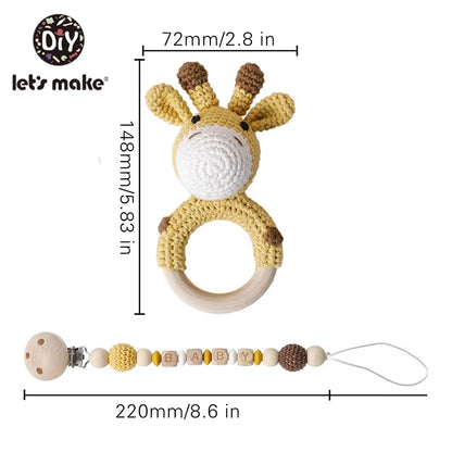 Baby Toys 1Set Crochet Amigurumi Elephant Owl Rattle Bell Custom Newborn Pacifier Clip Montessori Toy Educational Baby Rattle