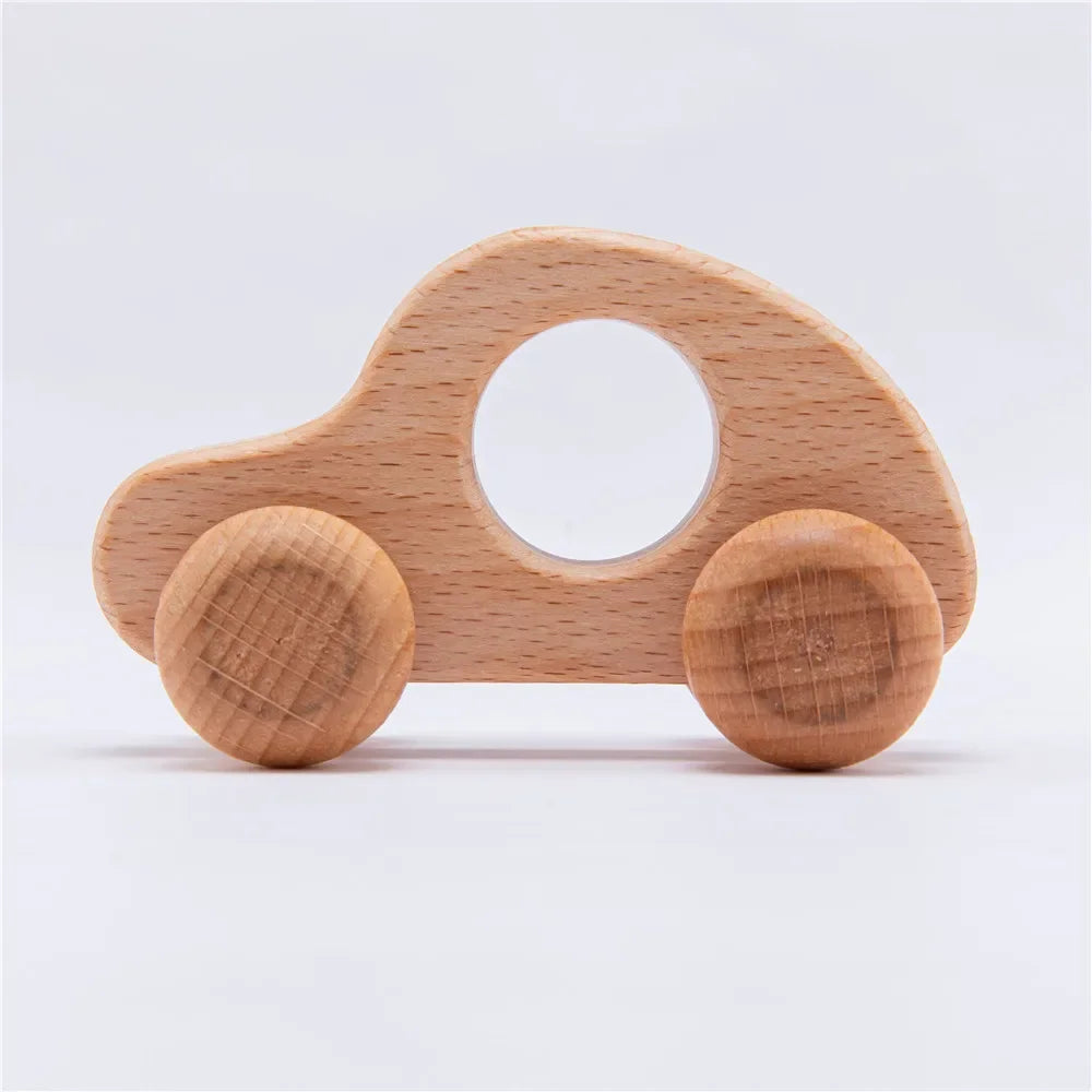 Wooden Baby Car Toys Beech Wooden Dinosaur Cartoon Car Teether Educational Montessori Toys for Children Teething Baby Toys