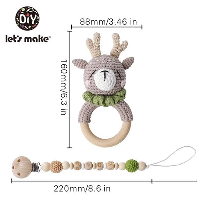 Baby Toys 1Set Crochet Amigurumi Elephant Owl Rattle Bell Custom Newborn Pacifier Clip Montessori Toy Educational Baby Rattle