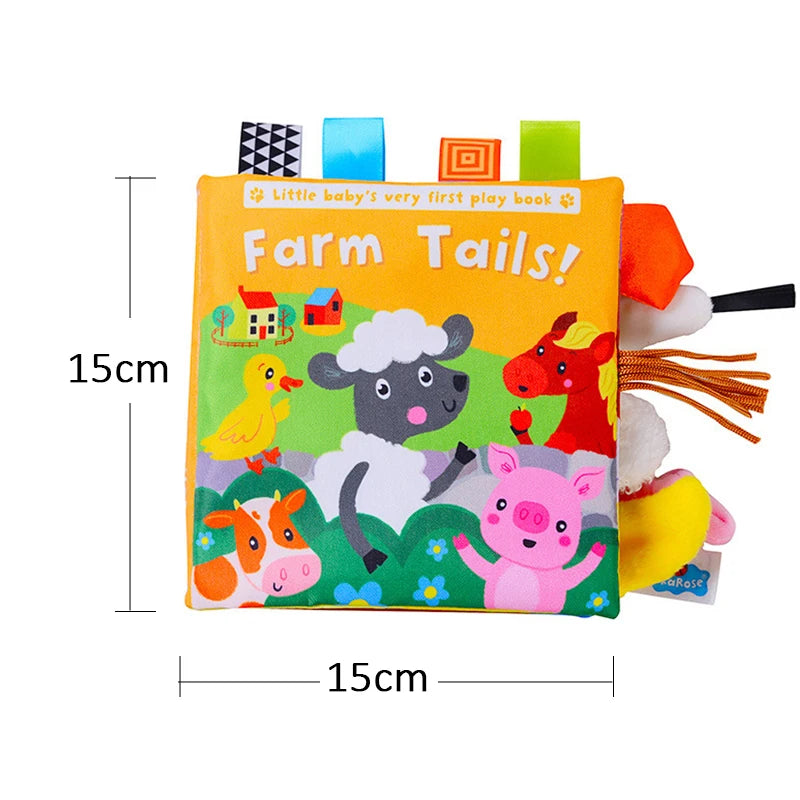 New Baby Toys Cartoon Animals Tail Baby Cloth Book Educational Ringed Paper Cloth Book Toys Enlightenment Baby Toys 0 12 Months