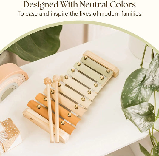 Xylophone - Neutral Colors Toddler Toys - Aesthetic & Functional Kids Musical Instrument - Toys –Modern Boho Xylophone for Kids- Wood Xylophone Toy-Gender Neutral Baby Gift