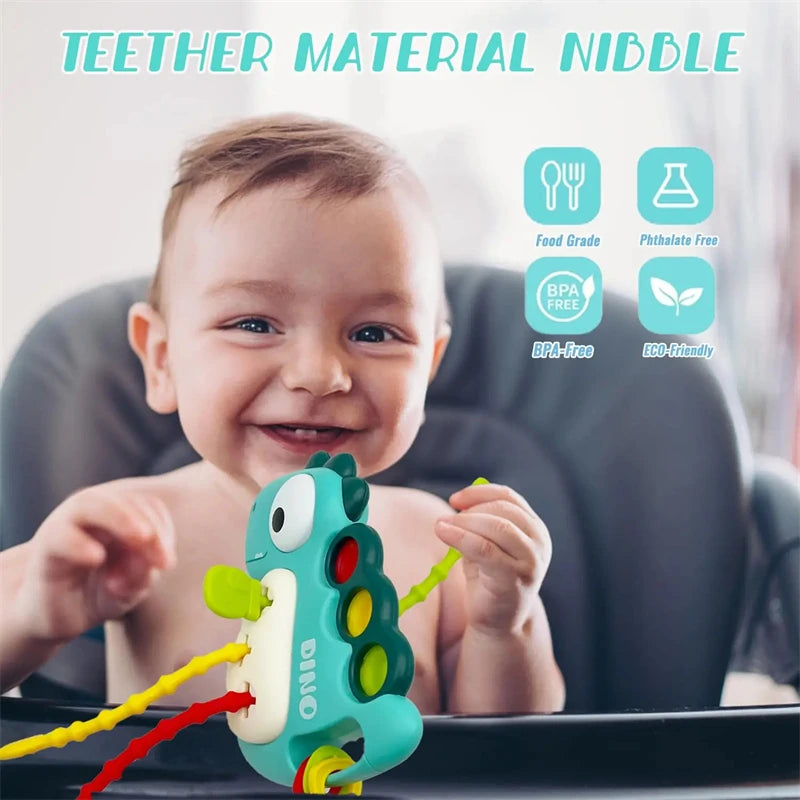 Montessori Pull String Sensory Toys Toddler Silicone Teether Baby Fine Motor Skills Early Learning Development Educational Toys