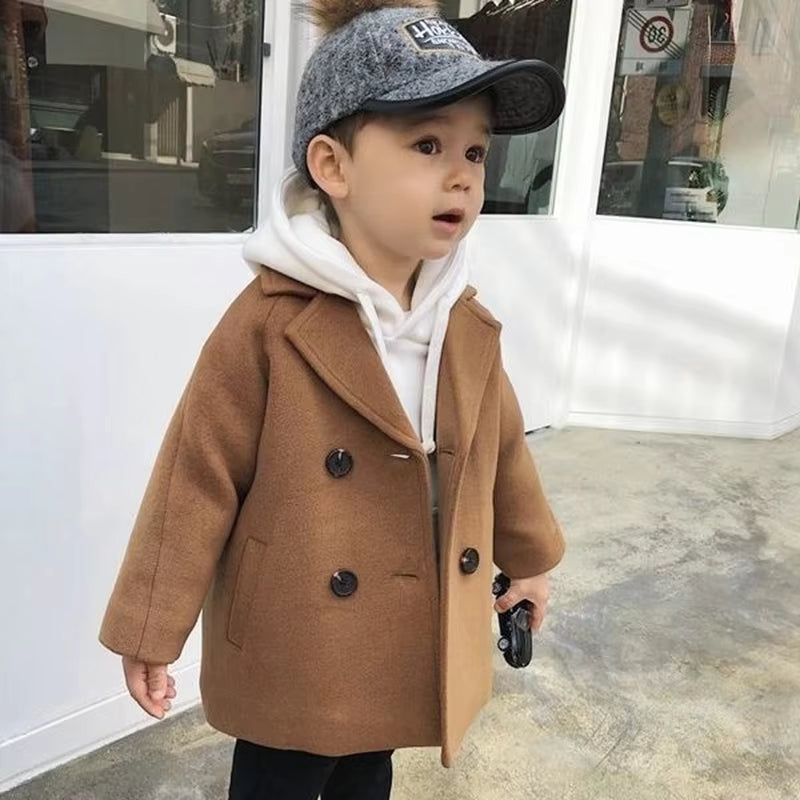 Kids Winter Grid Jackets Baby Boy Trench Coat Lapel Autumn Kids Outerwear Coats Wool Coat Overcoat