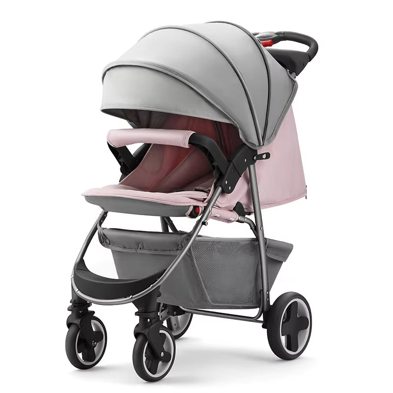 Portable Folding Four Wheels Stroller Baby Cars High View Carriers and Strollers Sit or Lie down Shock Absorption Baby Pram