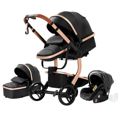 3 in 1 Stroller Baby Stroller Newborn Stroller High Quality Baby Carriage Senior Baby Portable Rubber Wheel PU Leather Parm